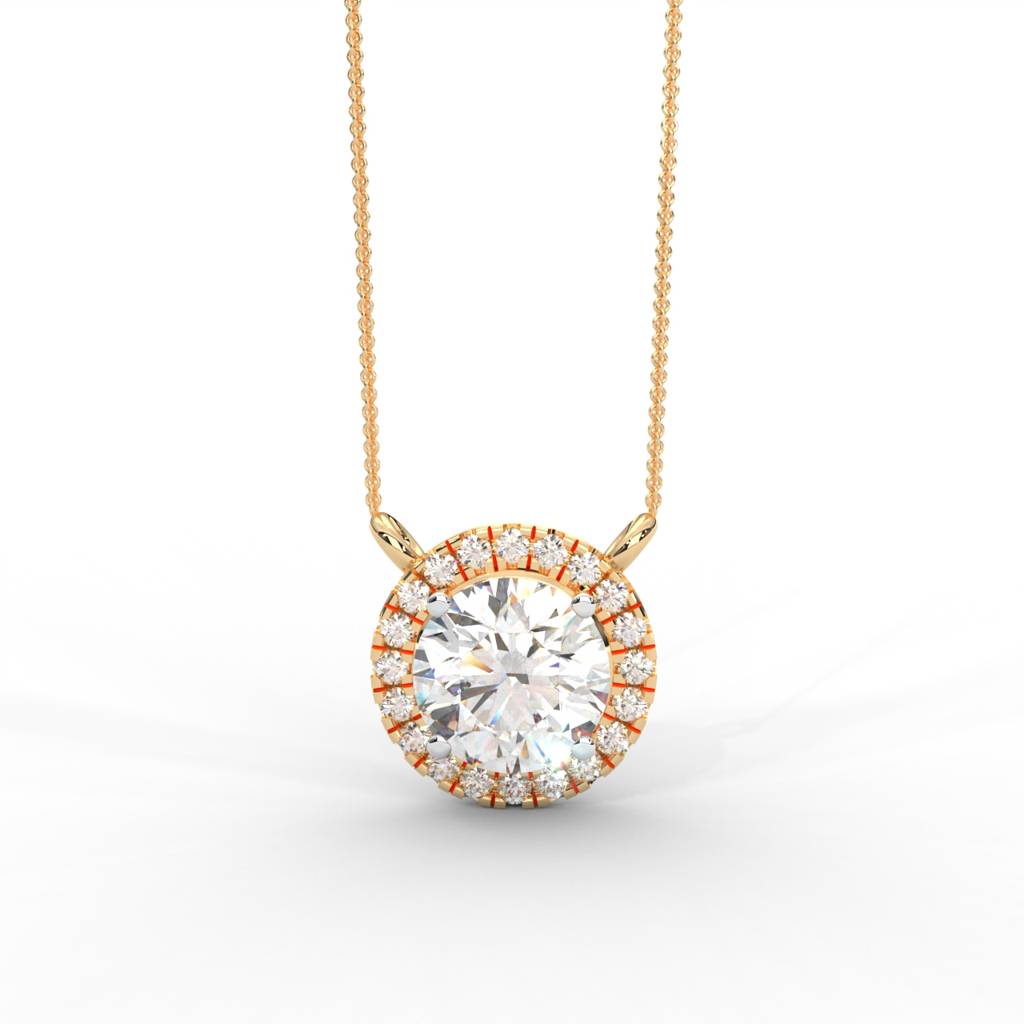 1 Carat Dew Round Moissanite Cluster Halo Signature Necklace : NT-0004