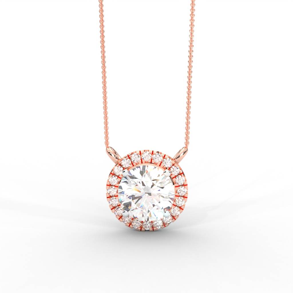 1 Carat Dew Round Moissanite Cluster Halo Signature Necklace : NT-0004-RG