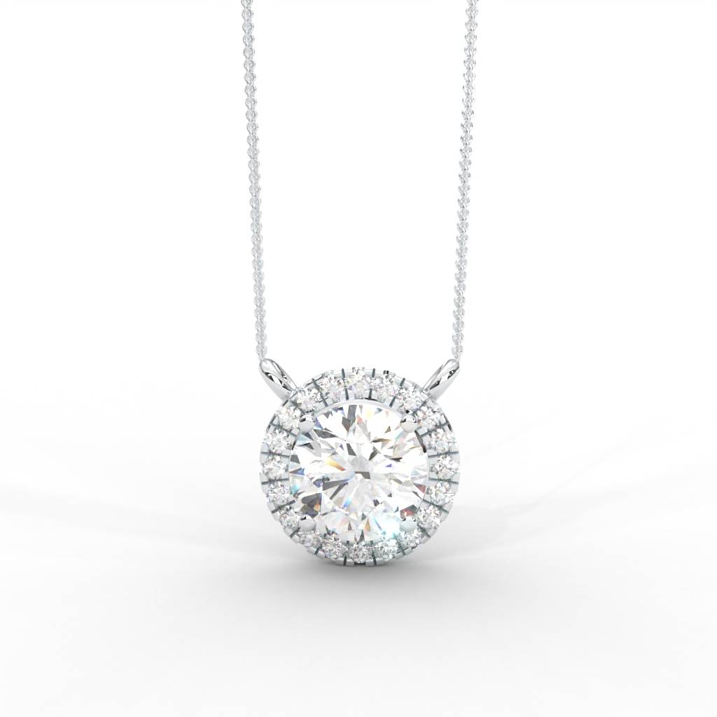 1 Carat Dew Round Moissanite Cluster Halo Signature Necklace : NT-0004-WG