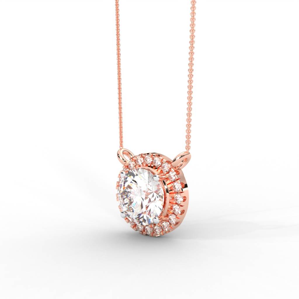 1 Carat Dew Round Moissanite Cluster Halo Signature Necklace : NT-0004-RG