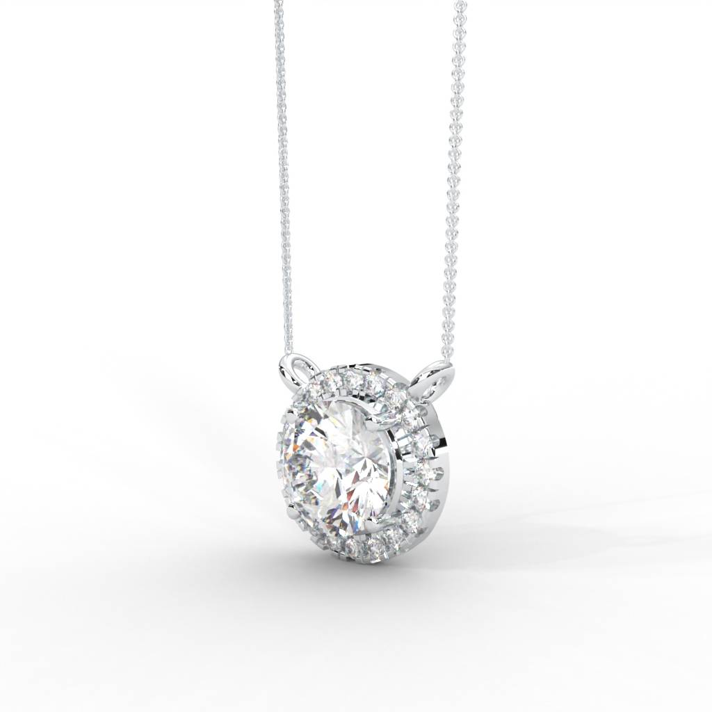 1 Carat Dew Round Moissanite Cluster Halo Signature Necklace : NT-0004-WG