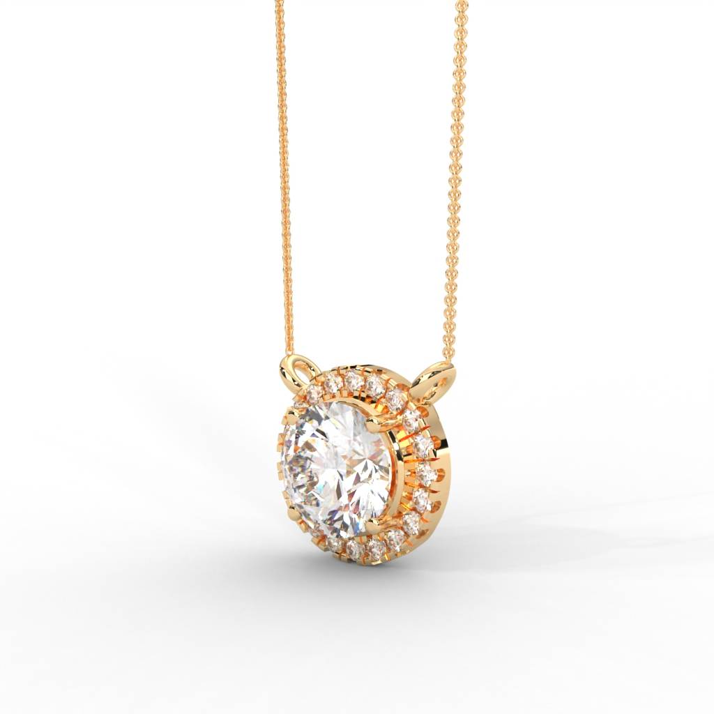 1 Carat Dew Round Moissanite Cluster Halo Signature Necklace : NT-0004