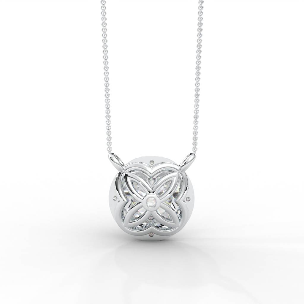 1 Carat Dew Round Moissanite Cluster Halo Signature Necklace : NT-0004-WG