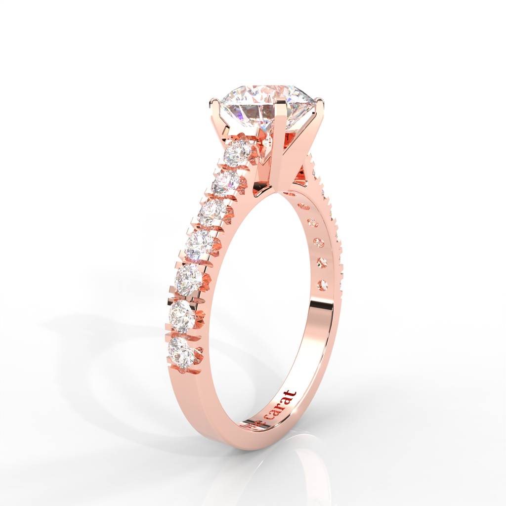 1 Carat Round Moissanite Solitaire With Side Accents Engagement Ring In 14K Rose Gold Plated : SSRL-0003-RG-8