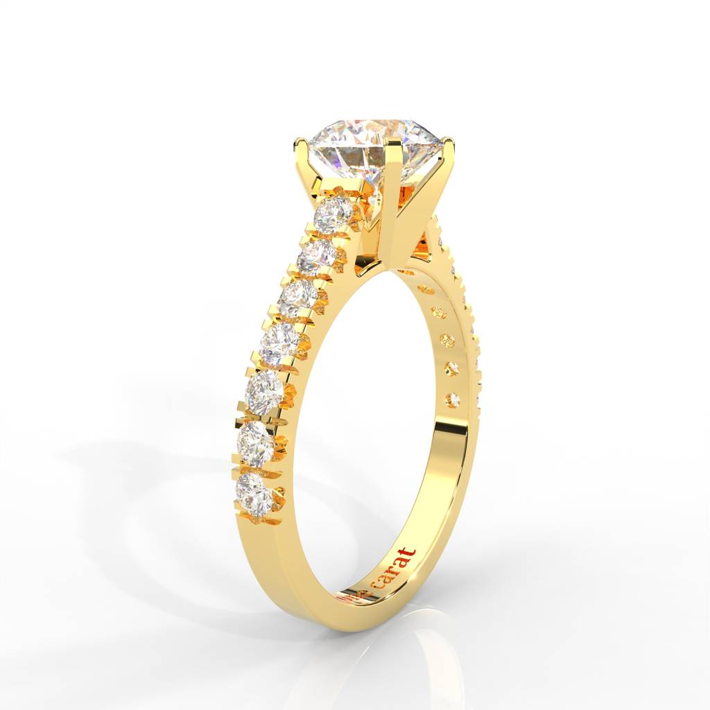 1 Carat Round Moissanite Solitaire With Side Accents Engagement Ring In 14K Yellow Gold Plated : SSRL-0003-Y-8