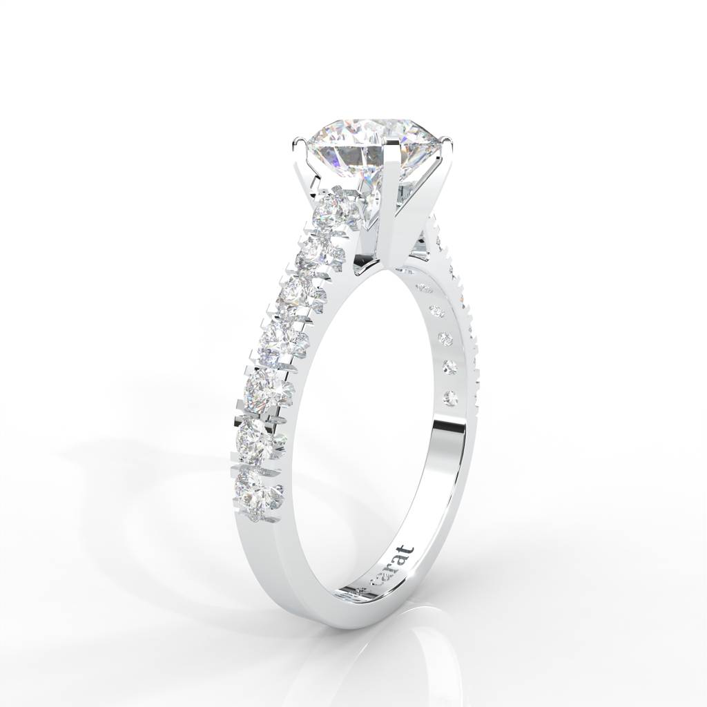 1 Carat Round Moissanite Solitaire With Side Accents Engagement Ring In 14K White Gold Plated : SSRL-0003-WH-8
