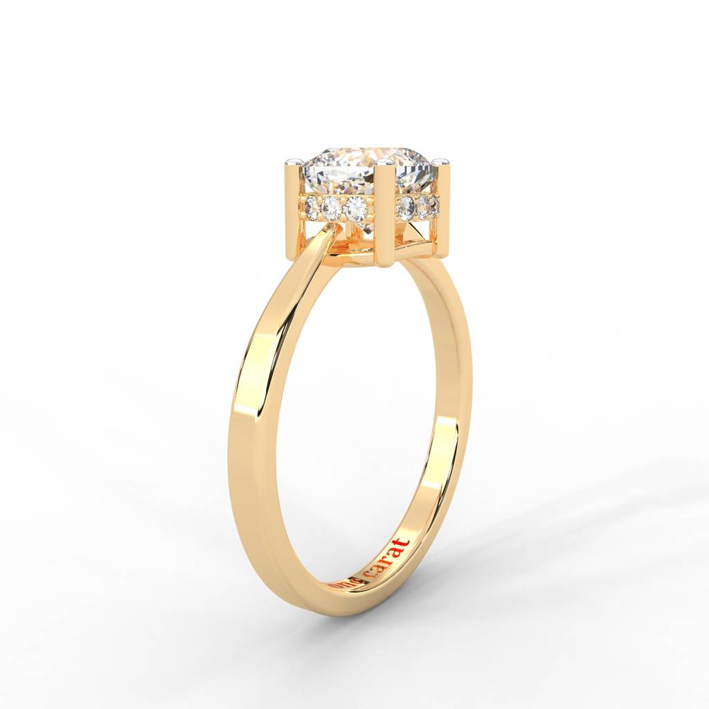 Cushion Moissanite Solitaire With Hidden Accents - 1 Carat In 14K Yellow Gold Plated : RL-0011-Y-8