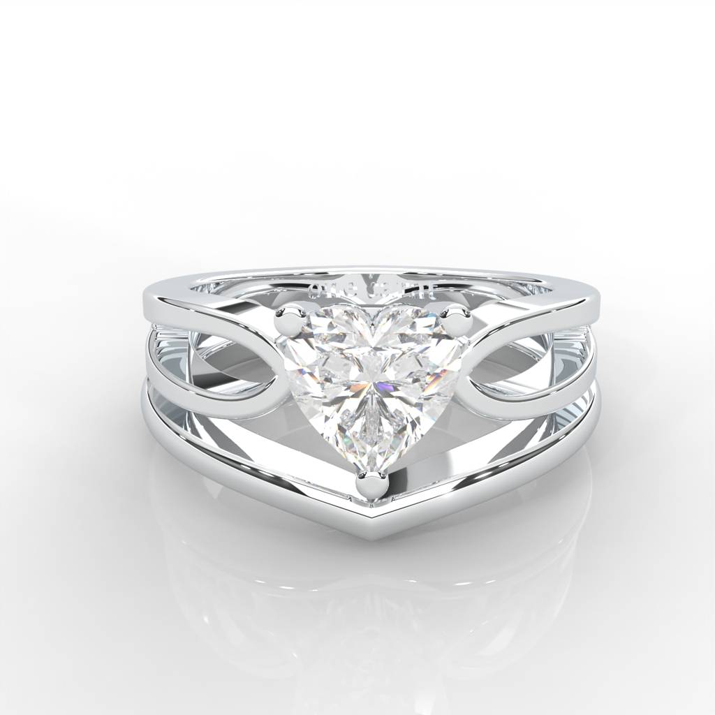 0.80 Carat Heart Moissanite Split Shank Solitaire Bridal Set Ring In 14K White Gold Plated : BRL-0002-WH-8