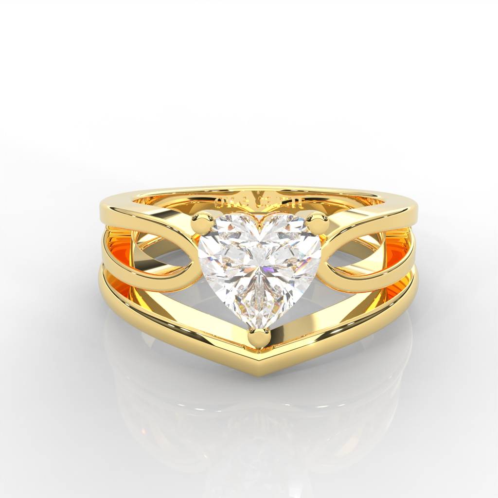 0.80 Carat Heart Moissanite Split Shank Solitaire Bridal Set Ring In 14K Yellow Gold Plated : BRL-0002-Y-8