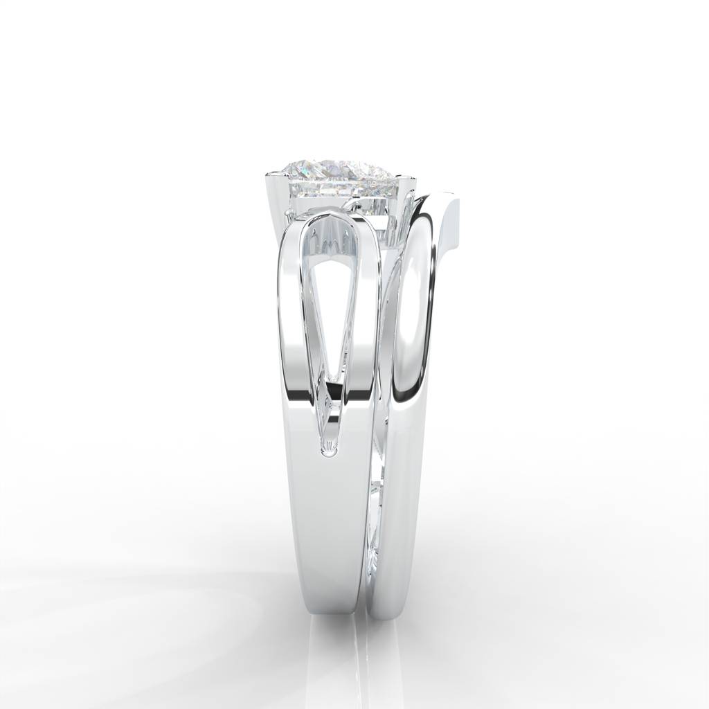 0.80 Carat Heart Moissanite Split Shank Solitaire Bridal Set Ring In 14K White Gold Plated : BRL-0002-WH-8