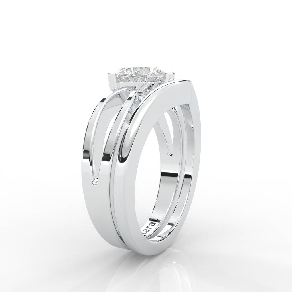 0.80 Carat Heart Moissanite Split Shank Solitaire Bridal Set Ring In 14K White Gold Plated : BRL-0002-WH-8