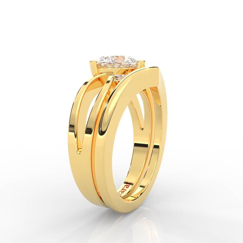 0.80 Carat Heart Moissanite Split Shank Solitaire Bridal Set Ring In 14K Yellow Gold Plated : BRL-0002-Y-8