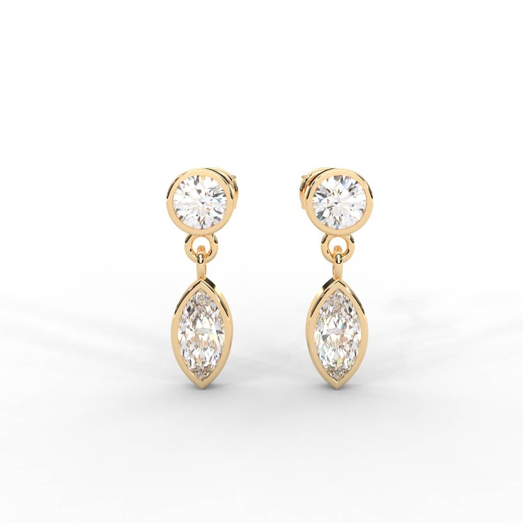 0.66 Carat Marquise Moissanite Bezel Drop Earrings In 14K Yellow Gold Plated : SE-0006-YG