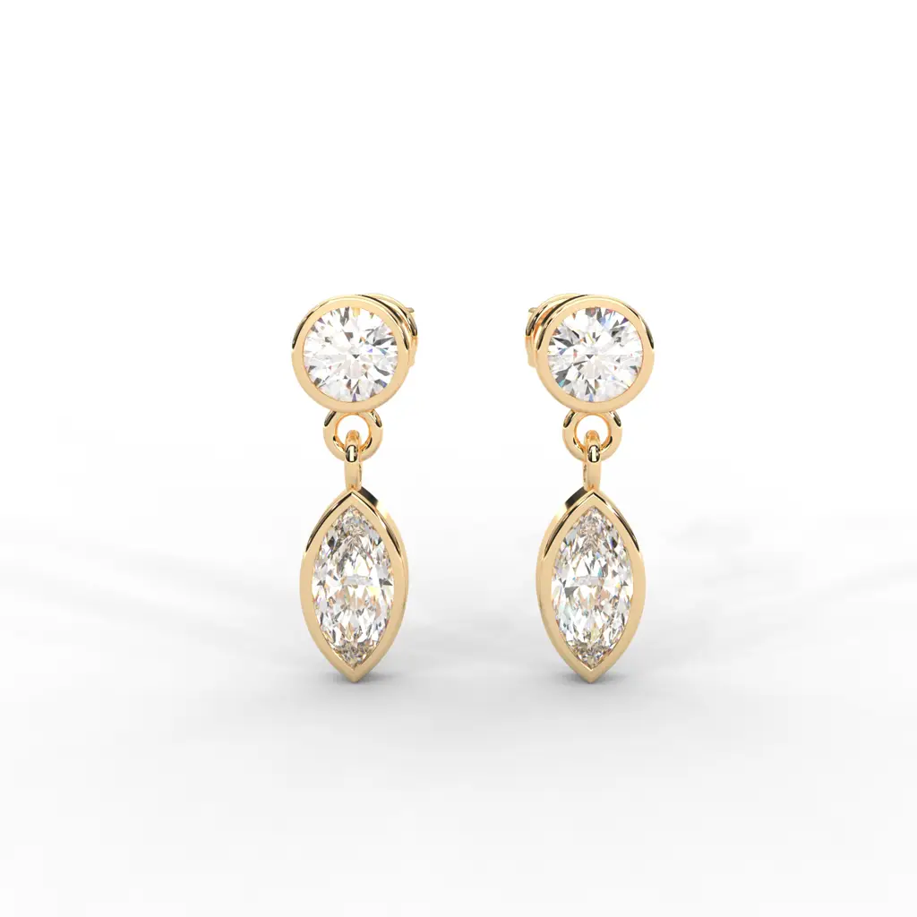 0.66 Carat Marquise Moissanite Bezel Drop Earrings In 14K Yellow Gold Plated : SE-0006-YG