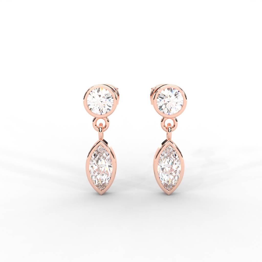 0.66 Carat Marquise Moissanite Bezel Drop Earrings In 14K Yellow Gold Plated : SE-0006-RG