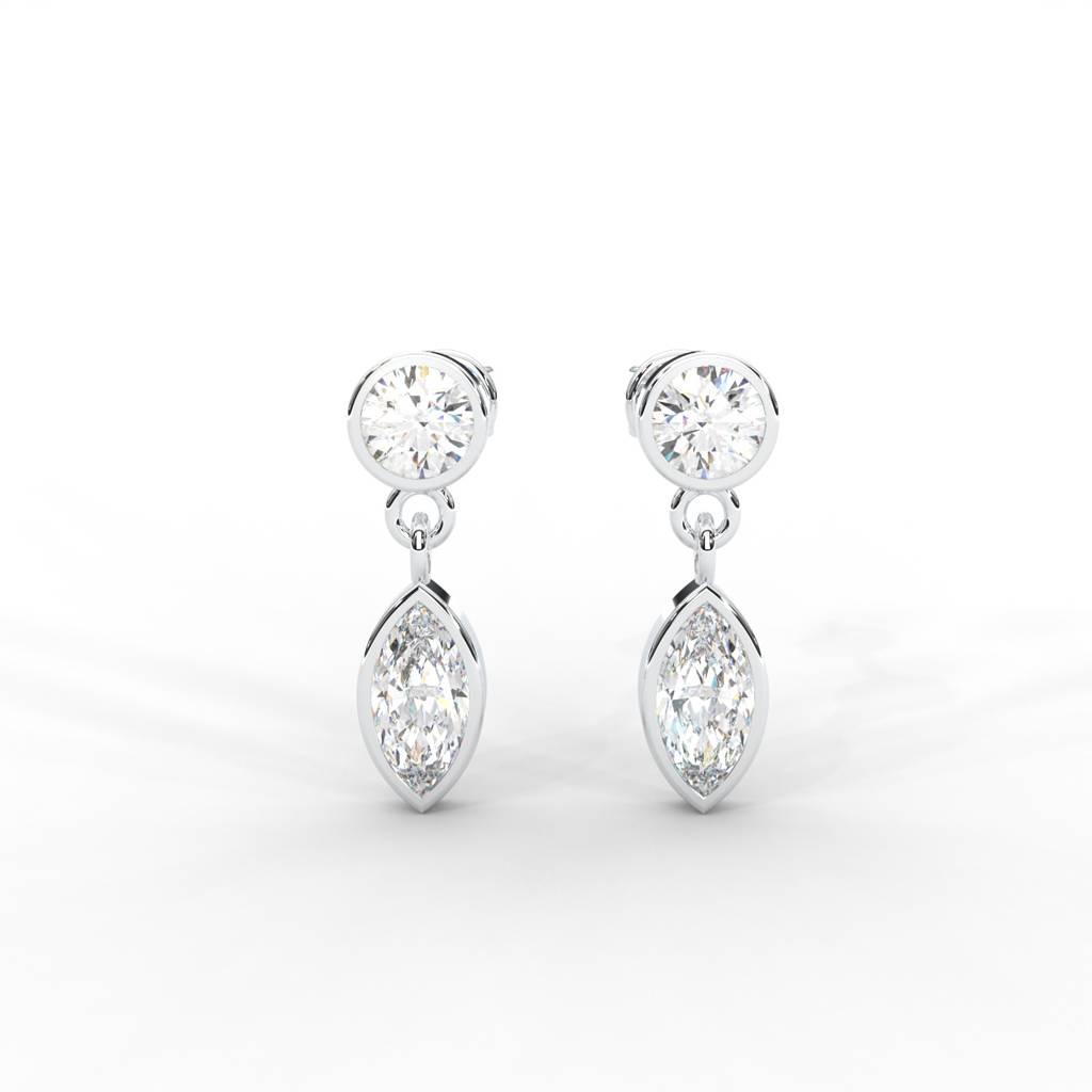 0.66 Carat Marquise Moissanite Bezel Drop Earrings In 14K Yellow Gold Plated : SE-0006
