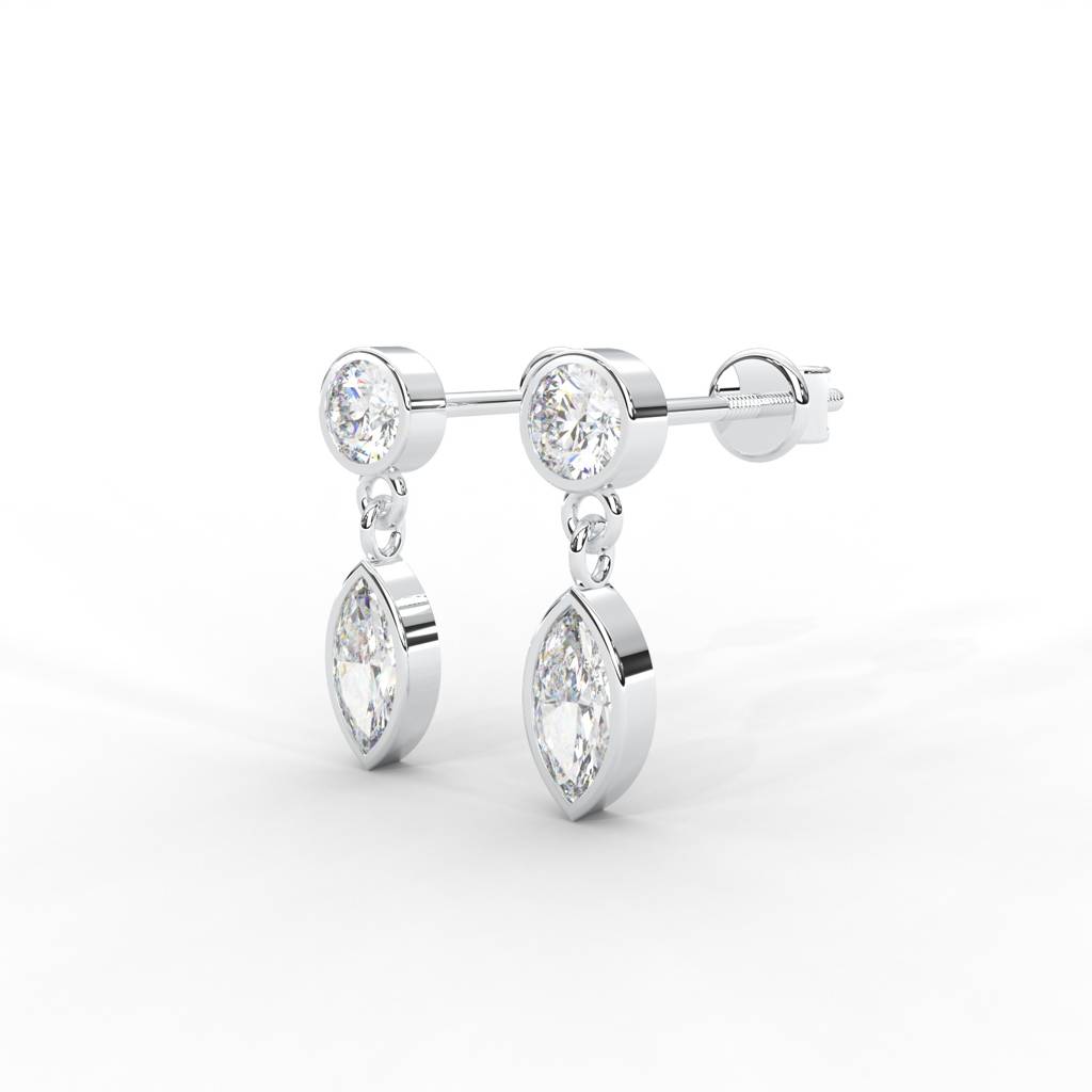 0.66 Carat Marquise Moissanite Bezel Drop Earrings In 14K Yellow Gold Plated : SE-0006