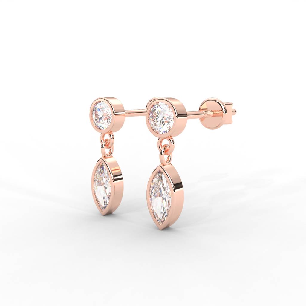 0.66 Carat Marquise Moissanite Bezel Drop Earrings In 14K Yellow Gold Plated : SE-0006-RG