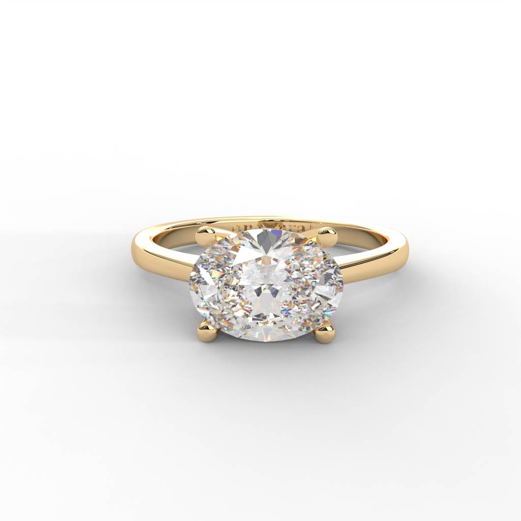 Oval Moissanite East-West Solitaire Ring - 1 Carat In 14K Yellow Gold Plated : RL-0010-Y-8