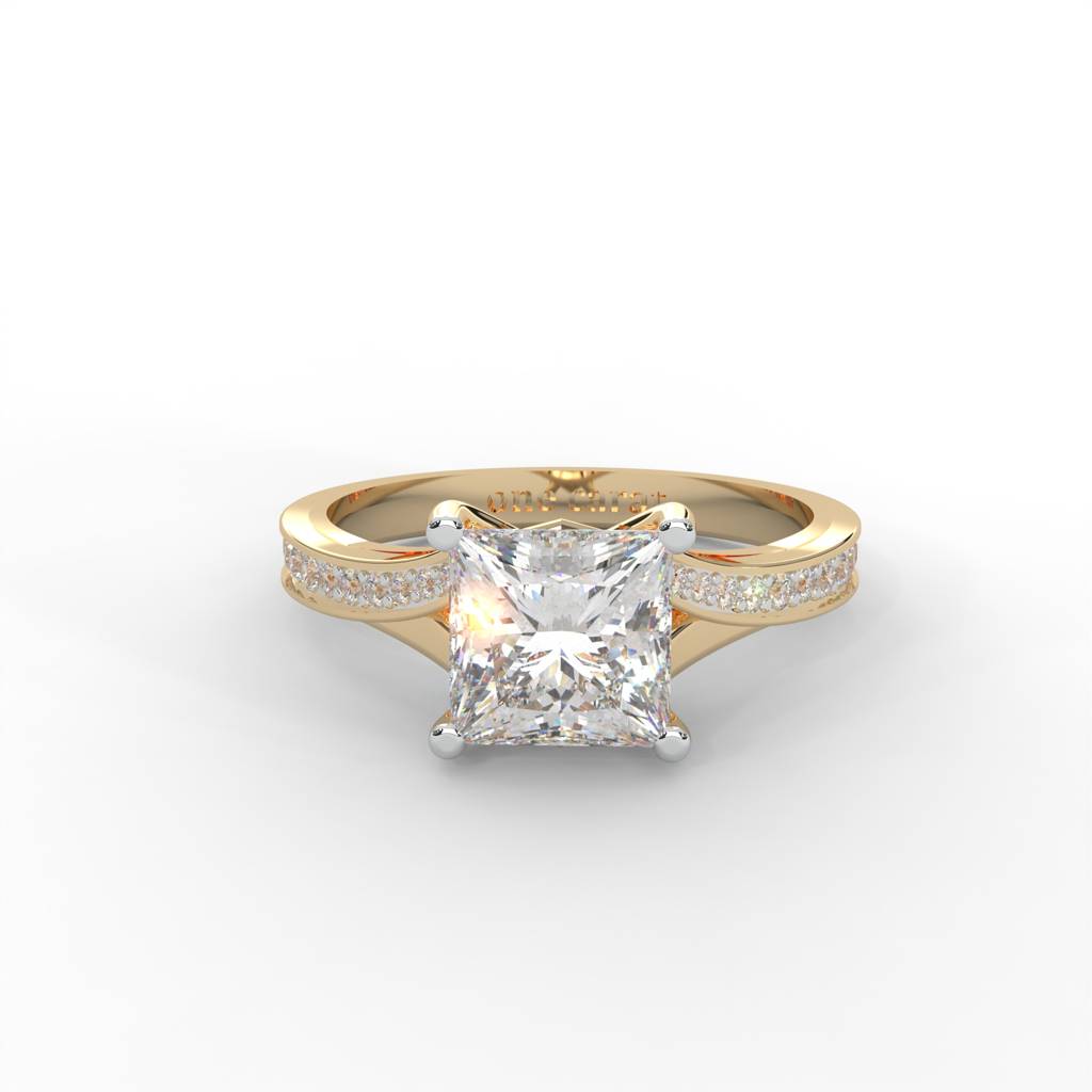 1.03 Carat Square Moissanite Solitaire With Side Accents Engagement Ring In 14K Yellow Gold Plated : SSRL-0001-Y-8