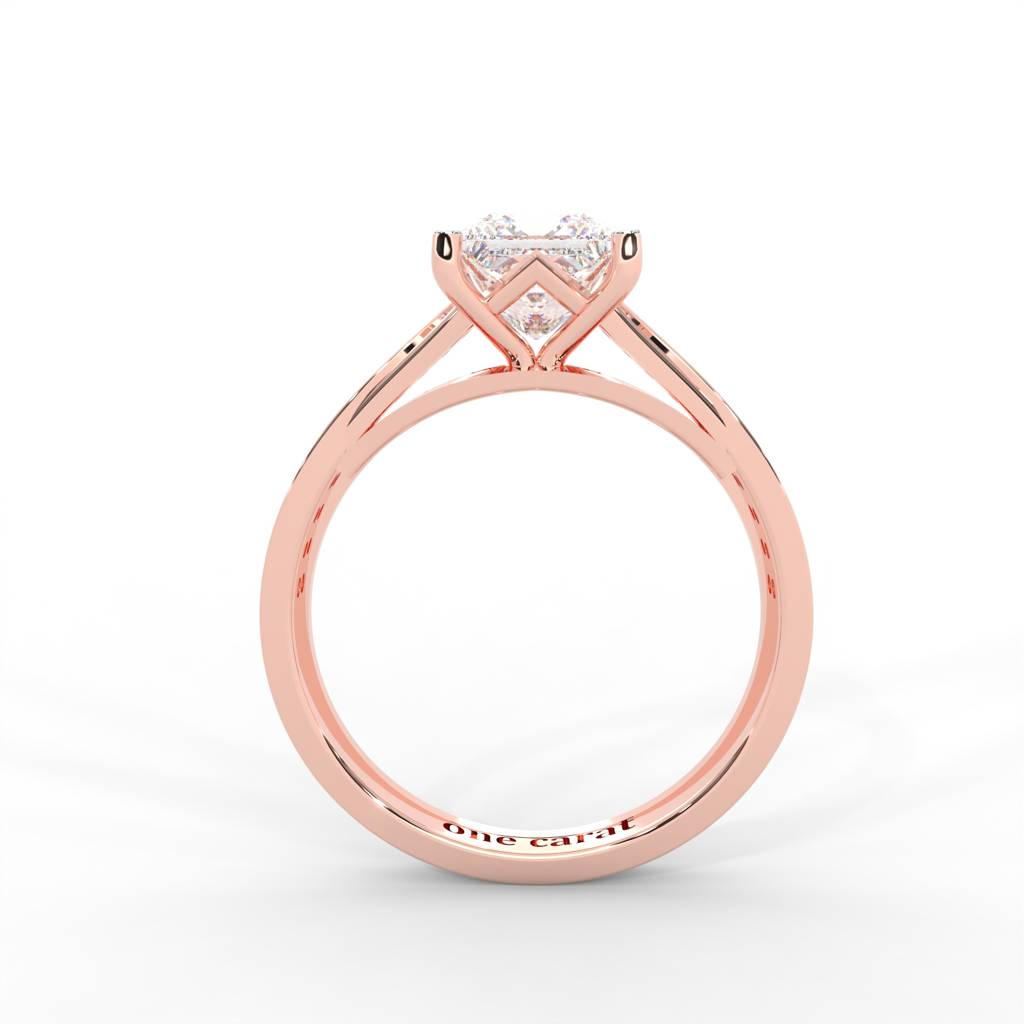 1.03 Carat Square Moissanite Solitaire With Side Accents Engagement Ring In 14K Rosegold Plated : SSRL-0001-RG-8