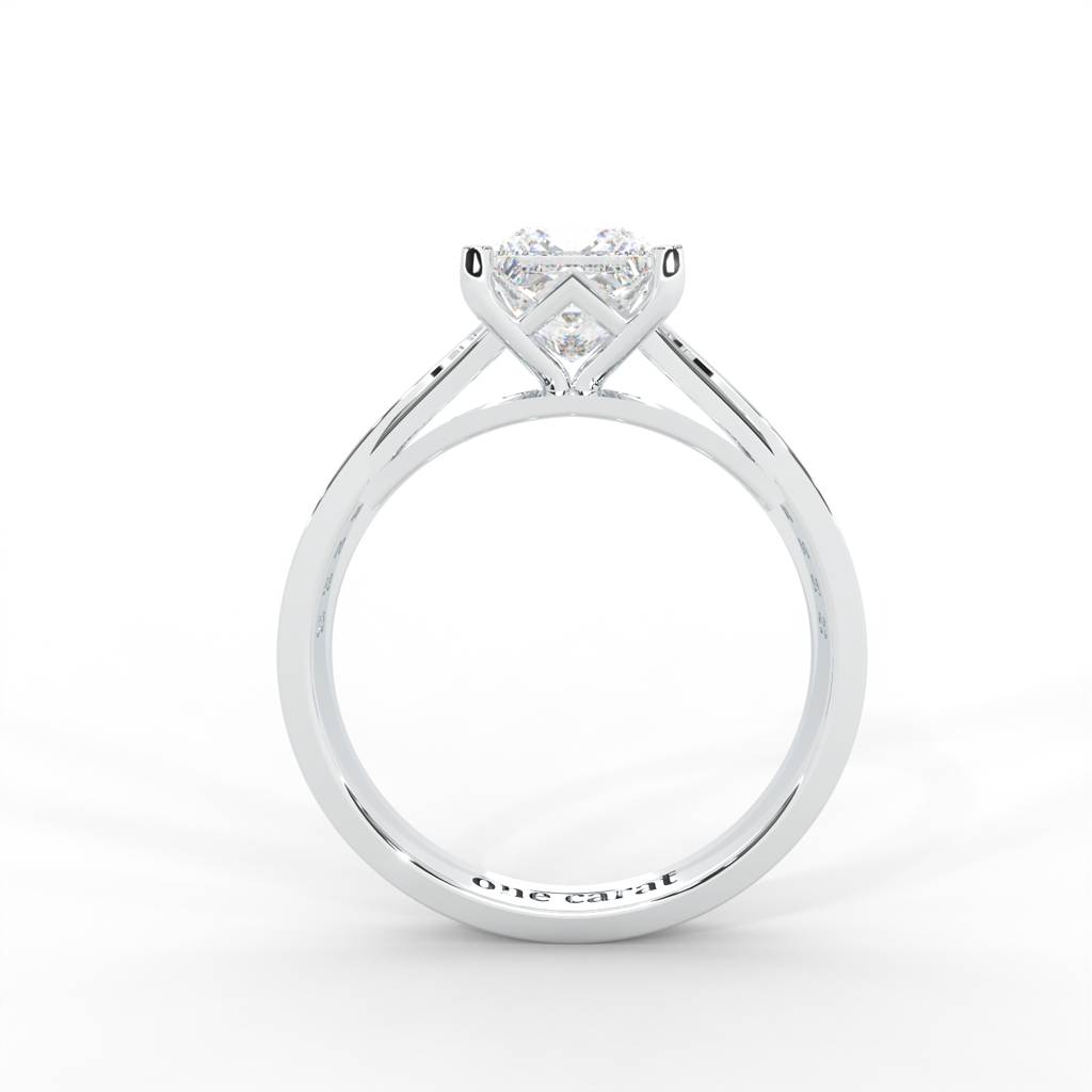1.03 Carat Square Moissanite Solitaire With Side Accents Engagement Ring In 14K White Gold Plated : SSRL-0001-WH-8
