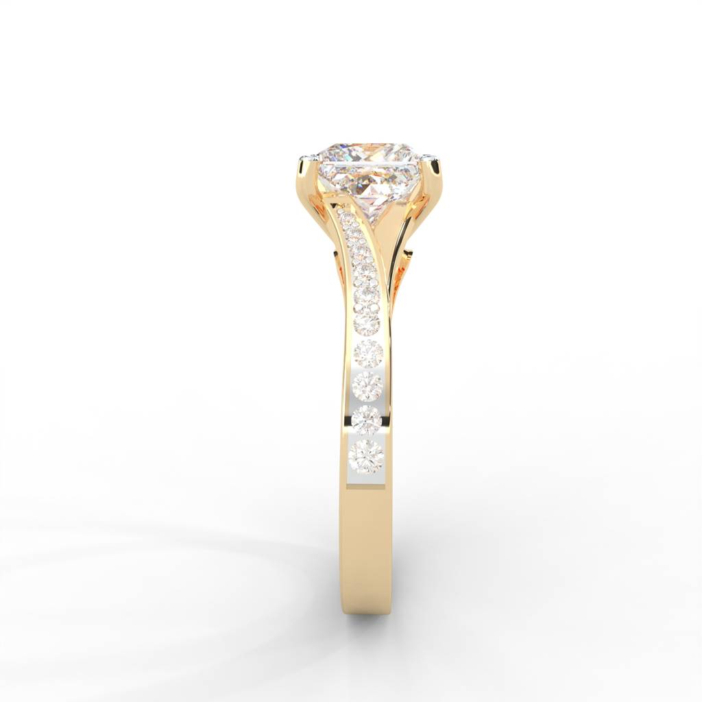1.03 Carat Square Moissanite Solitaire With Side Accents Engagement Ring In 14K Yellow Gold Plated : SSRL-0001-Y-8