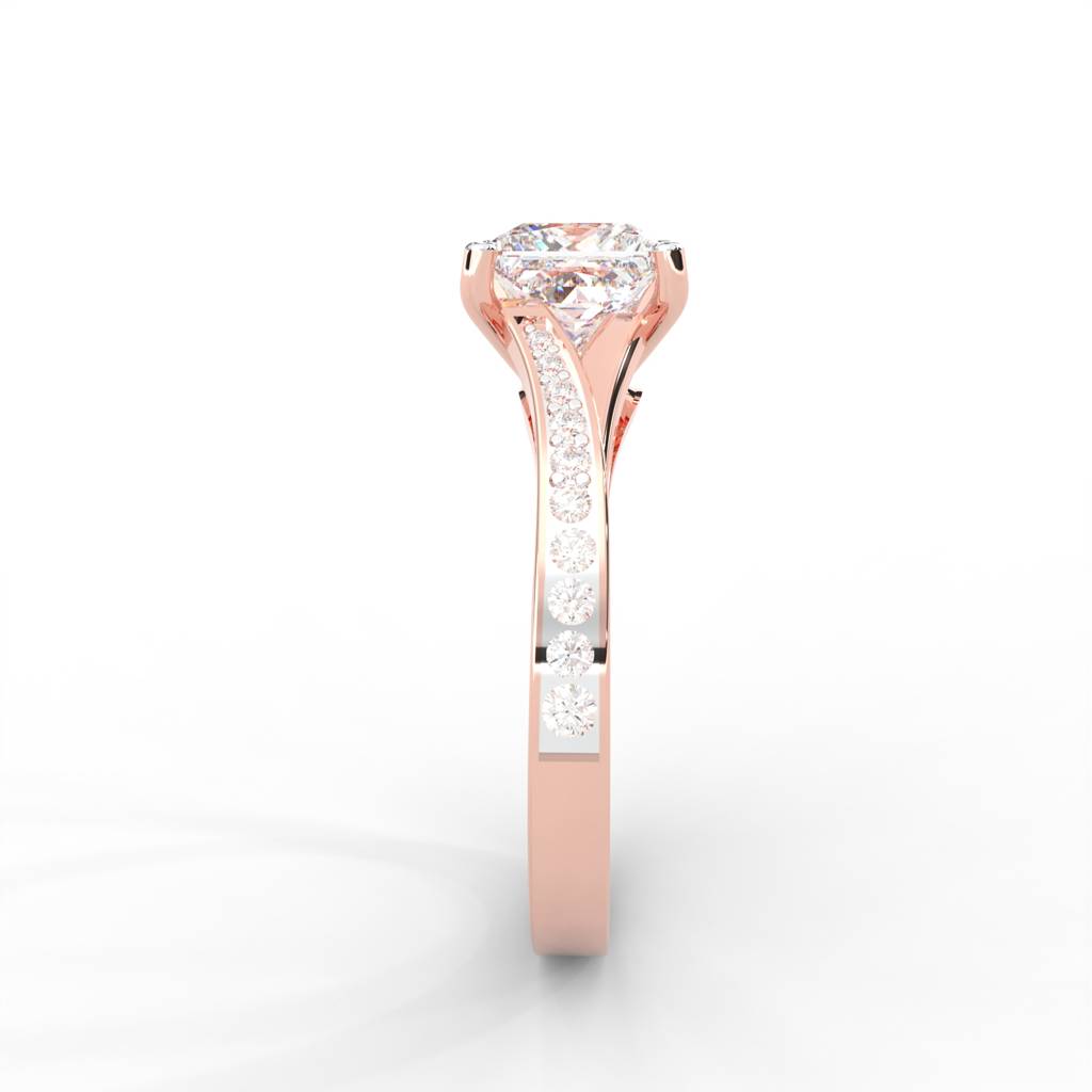 1.03 Carat Square Moissanite Solitaire With Side Accents Engagement Ring In 14K Rosegold Plated : SSRL-0001-RG-8