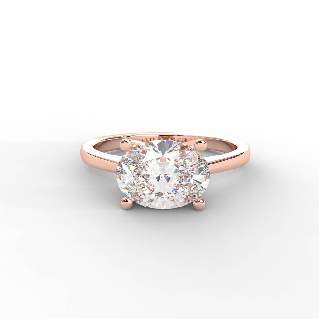Oval Moissanite East-West Solitaire Ring Carat In 14K Rose Gold Plated  Adjustable Sterling Silver Adjustable Rose Gold