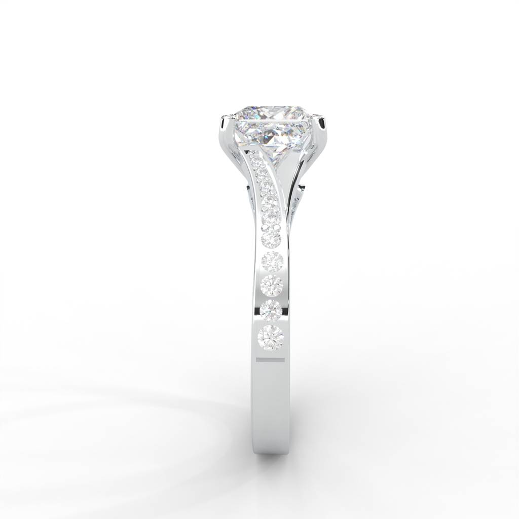 1.03 Carat Square Moissanite Solitaire With Side Accents Engagement Ring In 14K White Gold Plated : SSRL-0001-WH-8