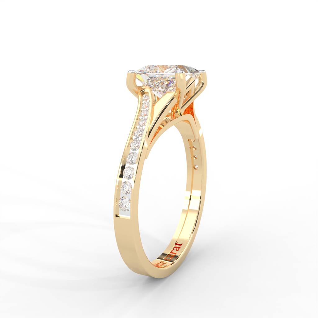 1.03 Carat Square Moissanite Solitaire With Side Accents Engagement Ring In 14K Yellow Gold Plated : SSRL-0001-Y-8
