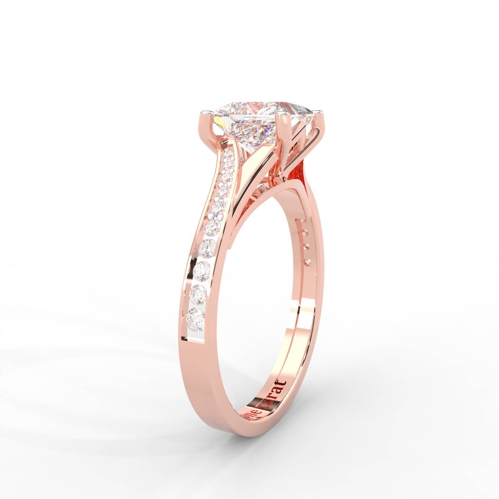 1.03 Carat Square Moissanite Solitaire With Side Accents Engagement Ring In 14K Rosegold Plated : SSRL-0001-RG-8