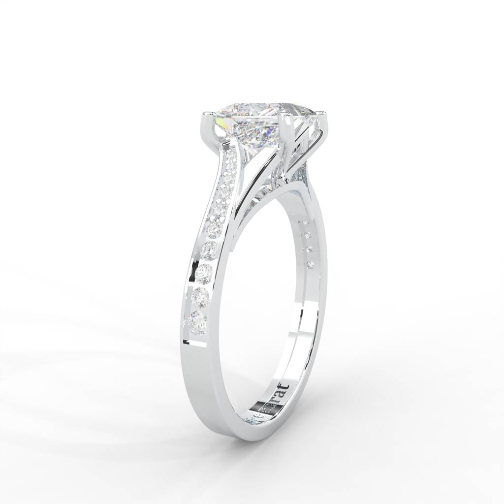 1.03 Carat Square Moissanite Solitaire With Side Accents Engagement Ring In 14K White Gold Plated : SSRL-0001-WH-8