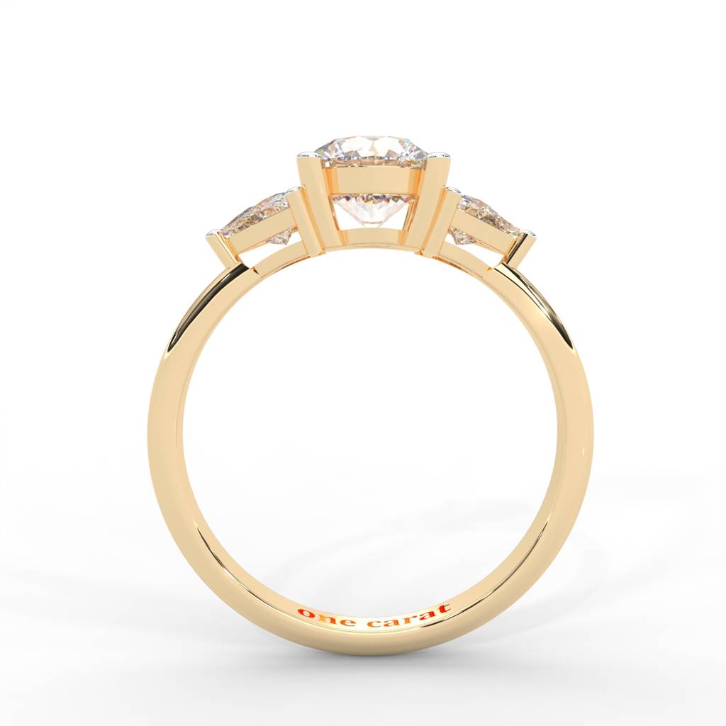 1 Carat Round Moissanite Signature Hearts & Arrows Round Three Stone Ring In 14K Yellow Gold Plated : TSRL-0001-Y-8