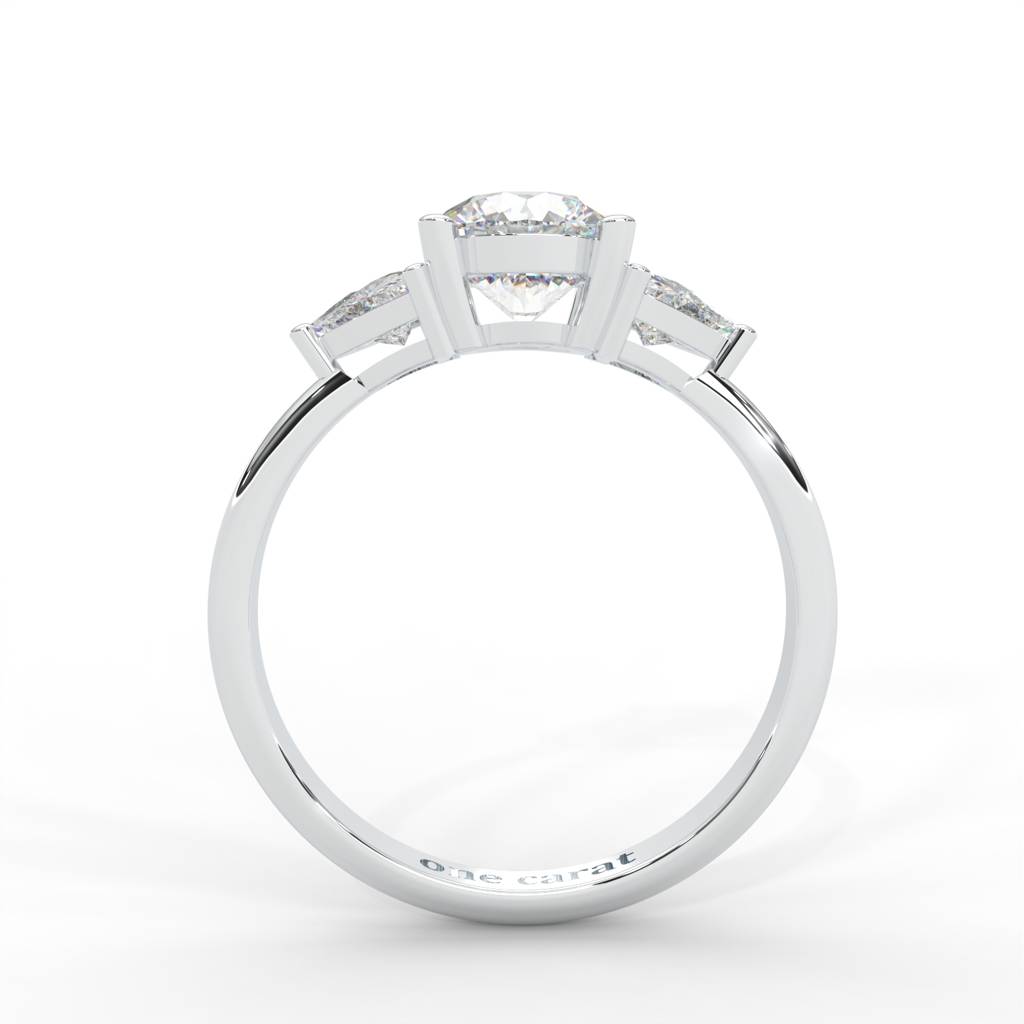 1 Carat Round Moissanite Signature Hearts & Arrows Round Three Stone Ring In 14K White Gold Plated : TSRL-0001-WH-8