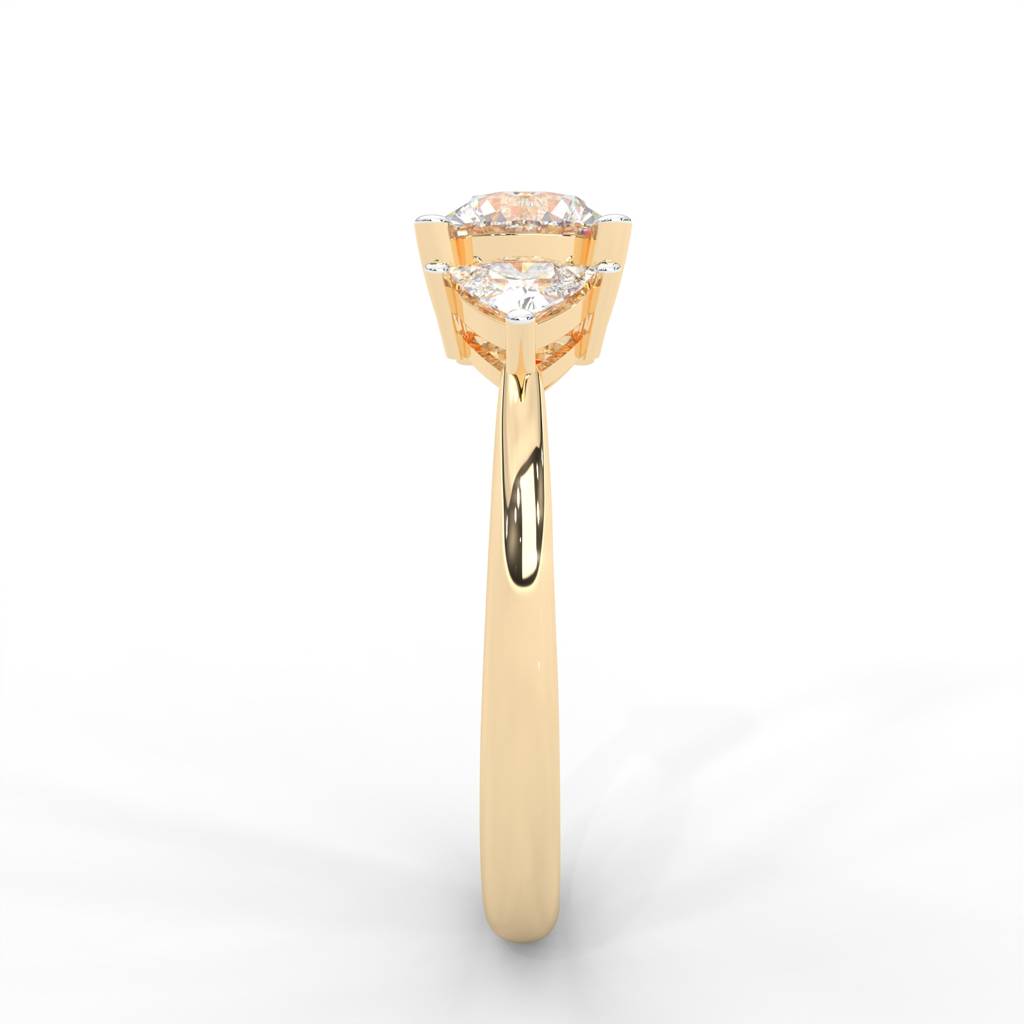 1 Carat Round Moissanite Signature Hearts & Arrows Round Three Stone Ring In 14K Yellow Gold Plated : TSRL-0001-Y-8