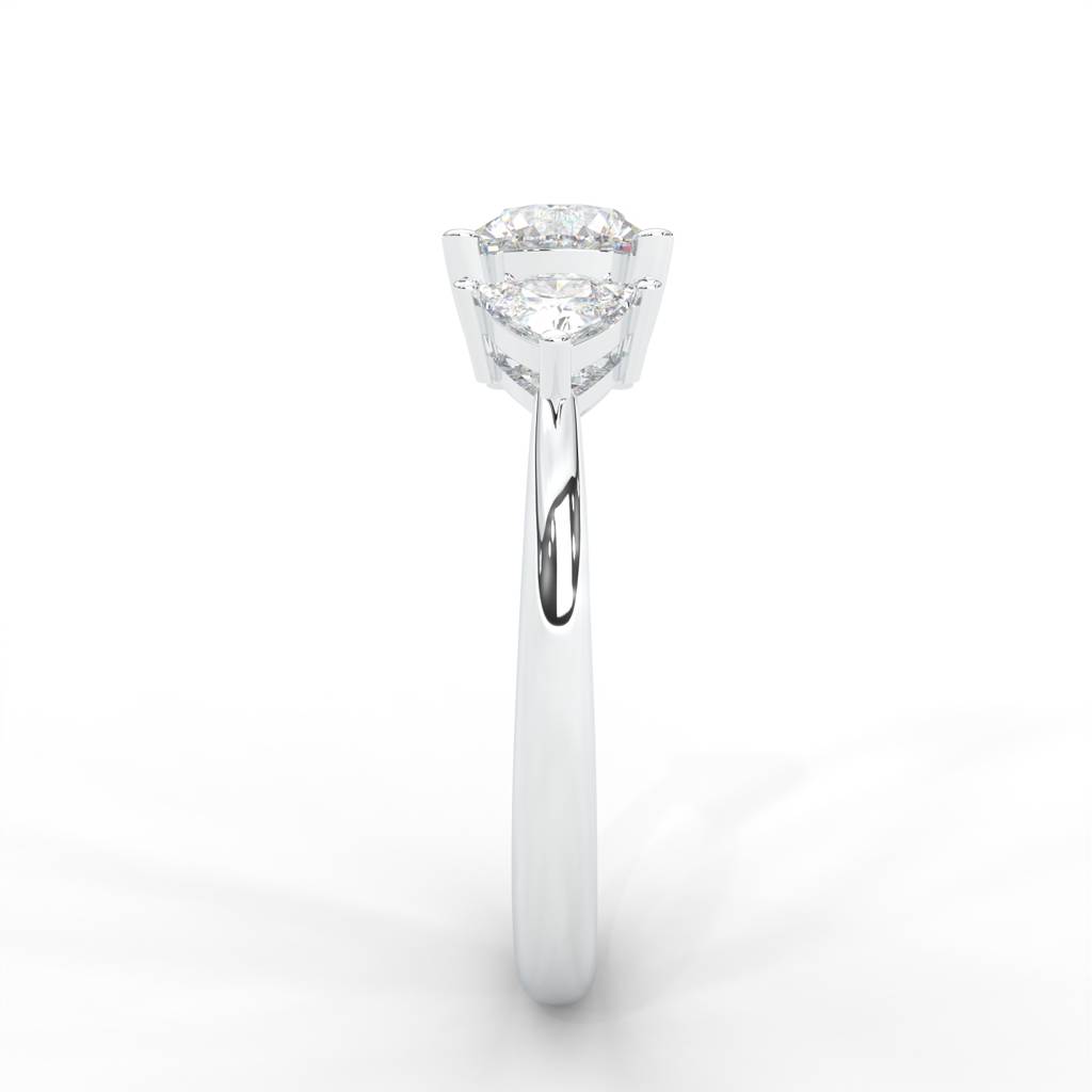 1 Carat Round Moissanite Signature Hearts & Arrows Round Three Stone Ring In 14K White Gold Plated : TSRL-0001-WH-8