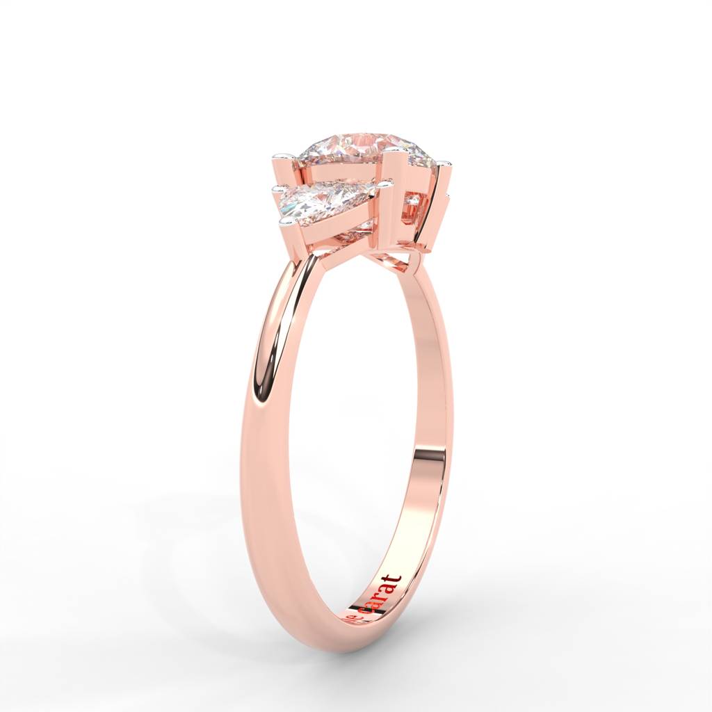 1 Carat Round Moissanite Signature Hearts & Arrows Round Three Stone Ring In 14K Rose Gold Plated : TSRL-0001-RG-8