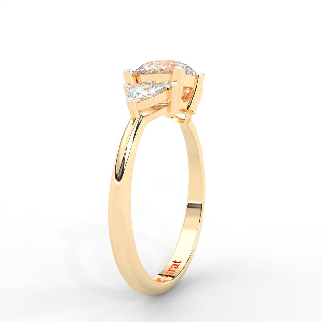 1 Carat Round Moissanite Signature Hearts & Arrows Round Three Stone Ring In 14K Yellow Gold Plated : TSRL-0001-Y-8