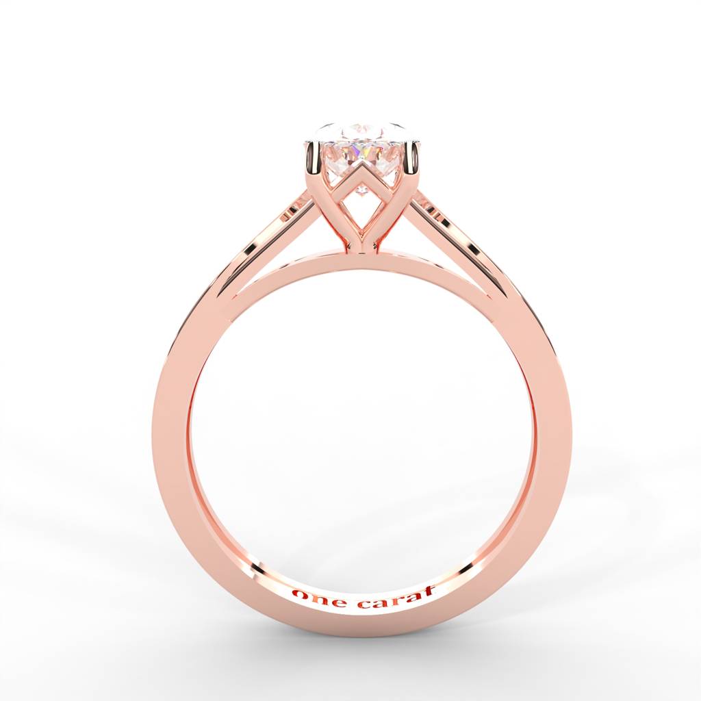 1.03 Carat Oval Moissanite Solitaire With Side Accents Engagement Ring In 14K Rose Gold Plated : SSRL-0002-RG-8