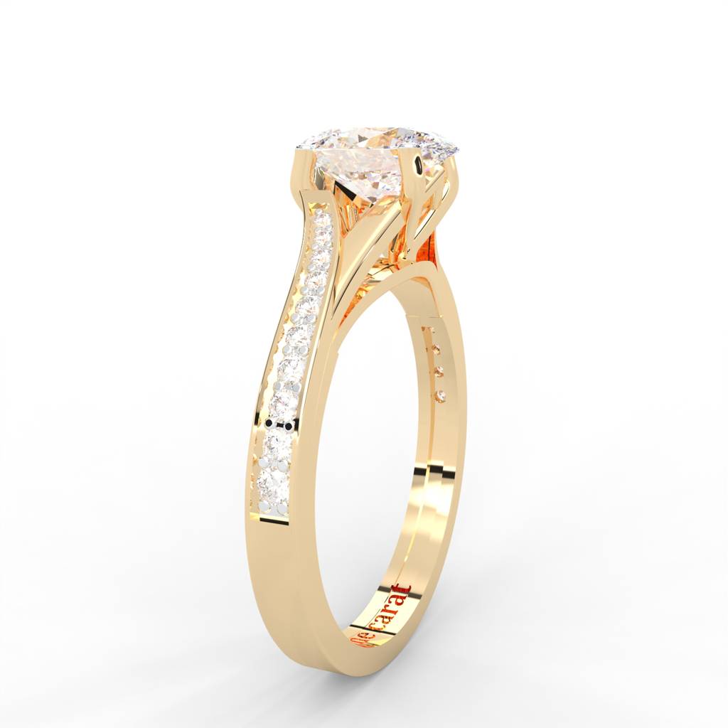 1.03 Carat Oval Moissanite Solitaire With Side Accents Engagement Ring In 14K Yellow Gold Plated : SSRL-0002-Y-8