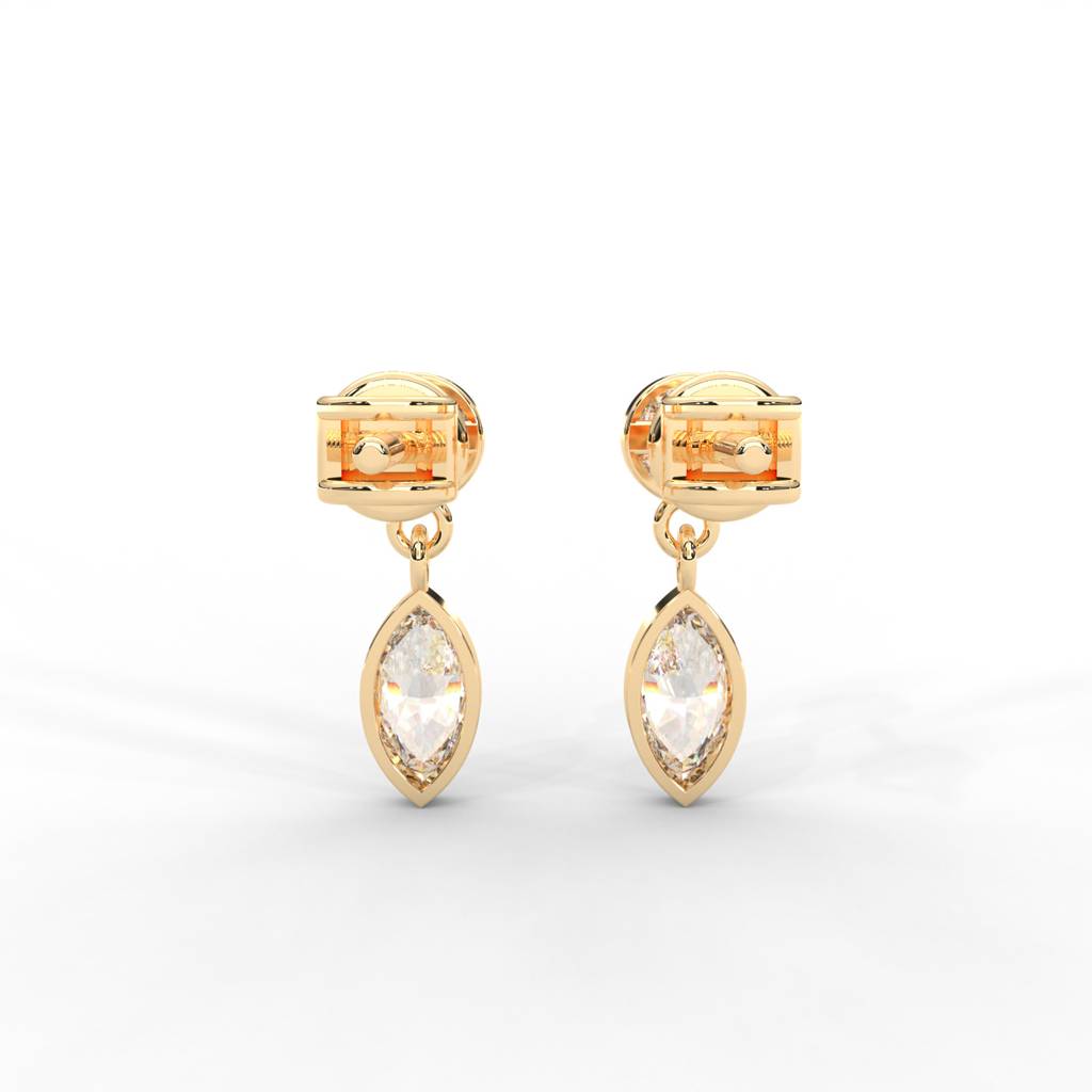 0.66 Carat Marquise Moissanite Bezel Drop Earrings In 14K Yellow Gold Plated : SE-0006-YG