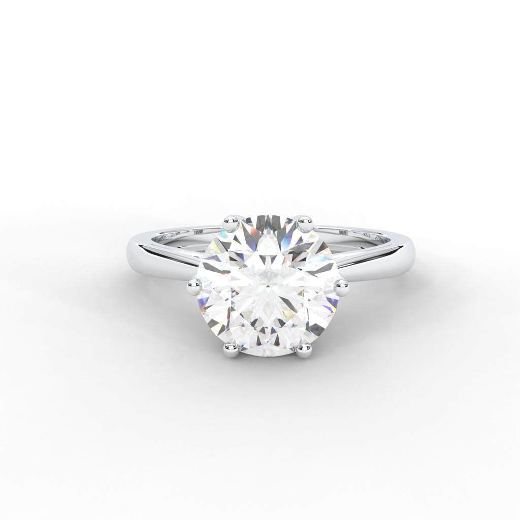 Round Moissanite Six Prong Solitaire Ring - 1.87 Ctw In 14K White Gold Plated Adjustable : RL-0006-WH-AD