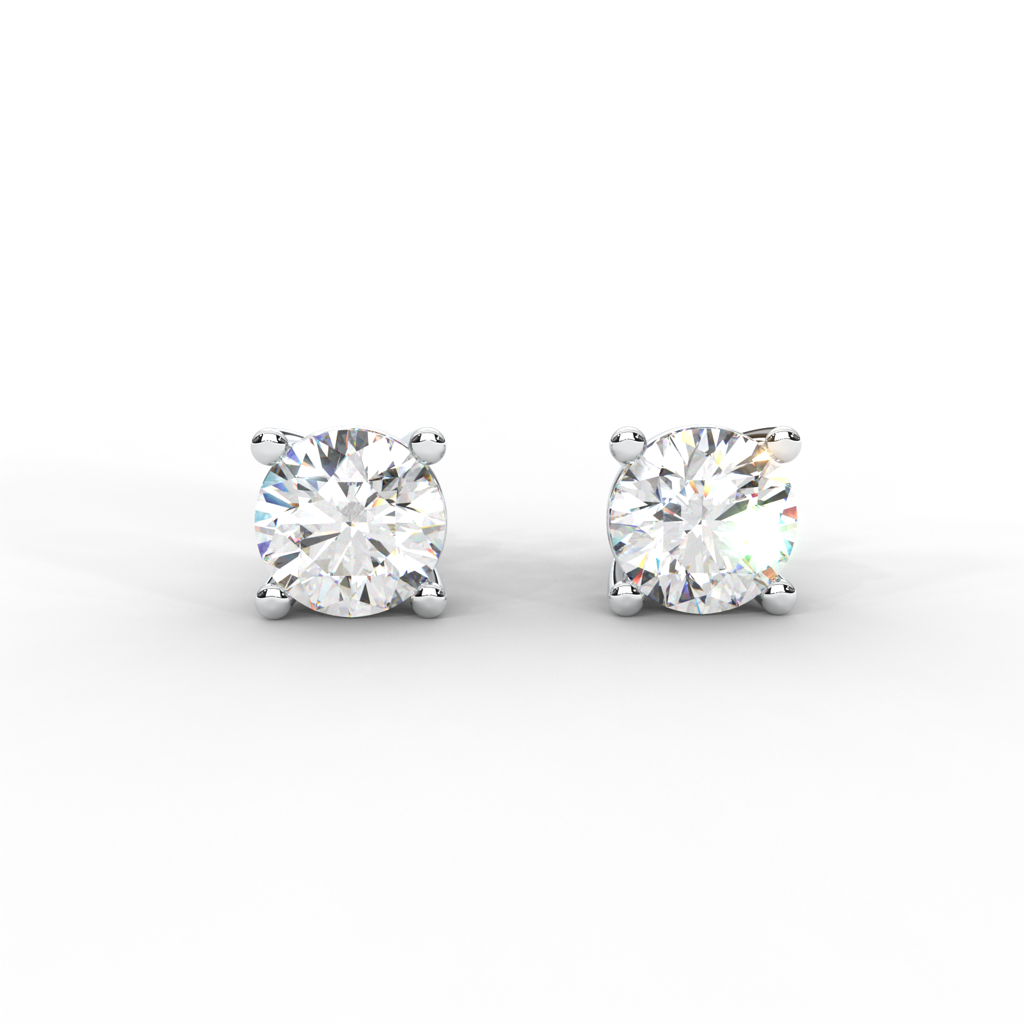 1 Carat Round Moissanite Four Prong Screw-Back Earrings In 14K White Gold Plated : SE-0003