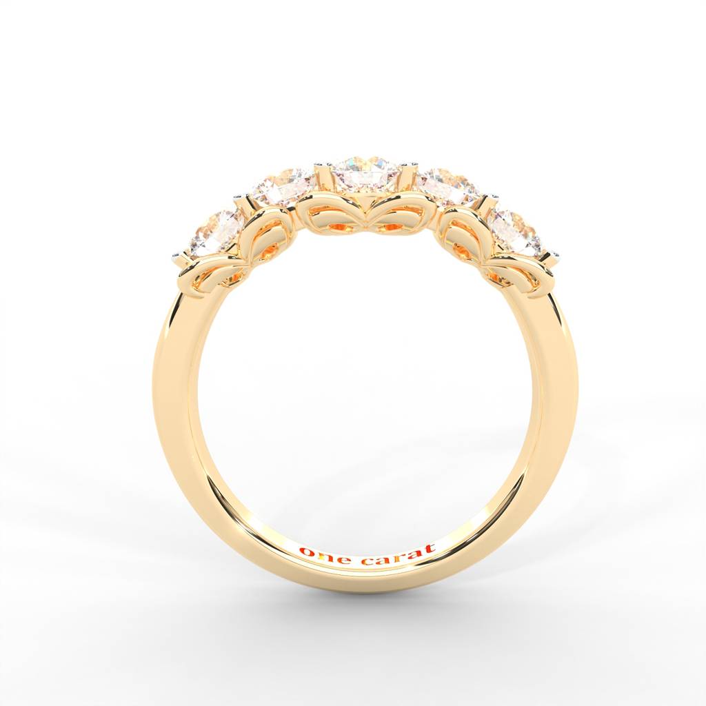 0.84 Carat Round Moissanite Five Stone Wedding Band In 14K Yellow Gold Plated : ARL-0003-Y-8