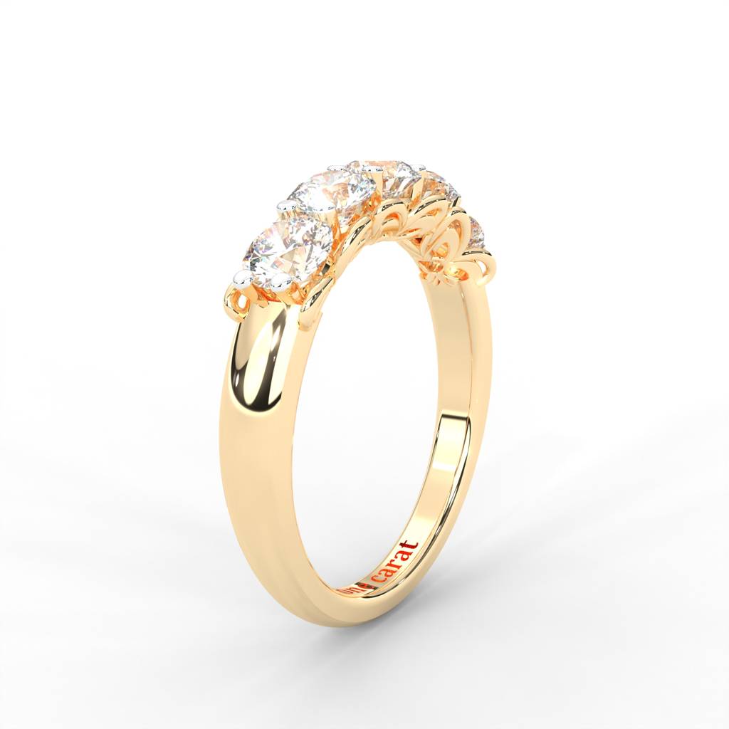 0.84 Carat Round Moissanite Five Stone Wedding Band In 14K Yellow Gold Plated : ARL-0003-Y-8