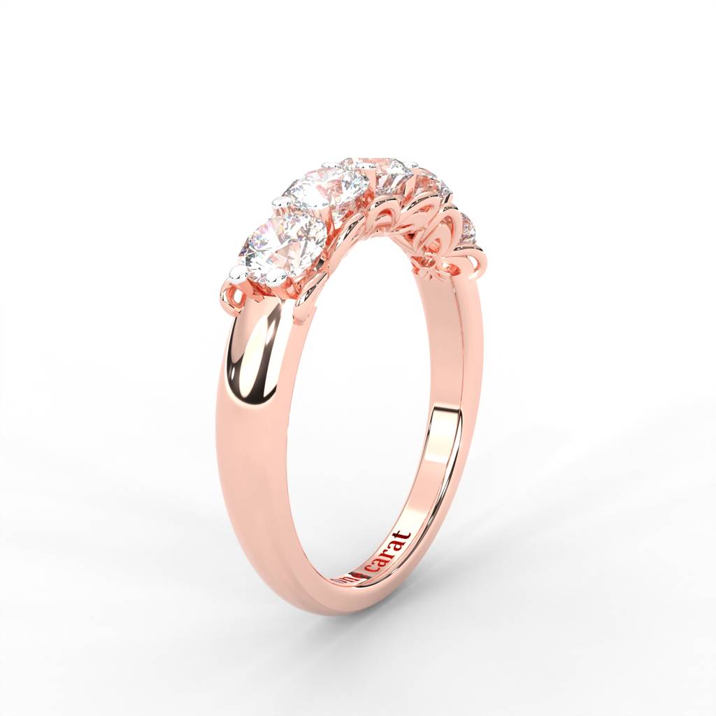 0.84 Carat Round Moissanite Five Stone Wedding Band In 14K Rose Gold Plated : ARL-0003-RG-8