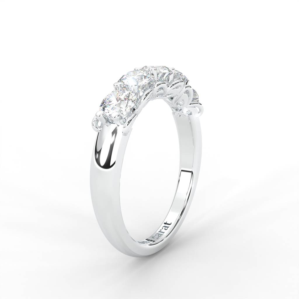 0.84 Carat Round Moissanite Five Stone Wedding Band In 14K White Gold Plated : ARL-0003-WH-8