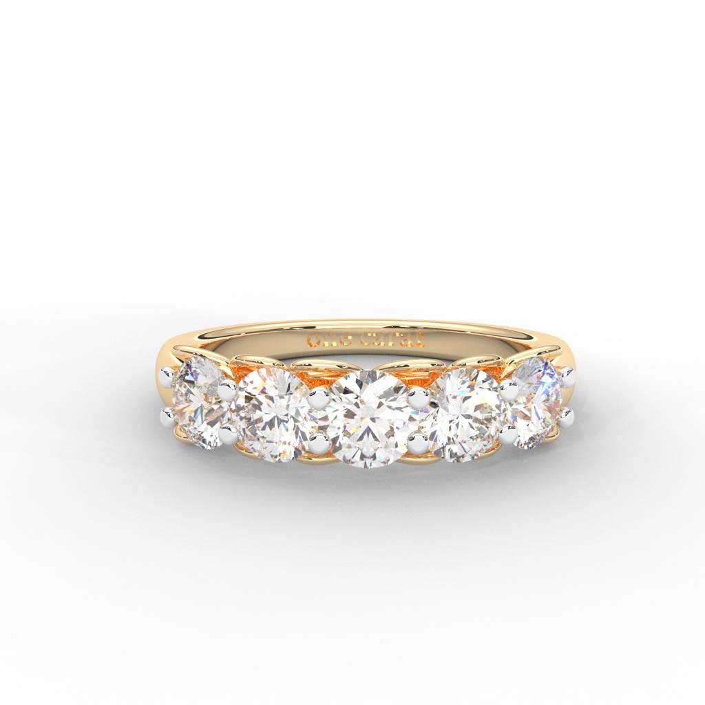 0.84 Carat Round Moissanite Five Stone Wedding Band In 14K Yellow Gold Plated : ARL-0003-Y-8