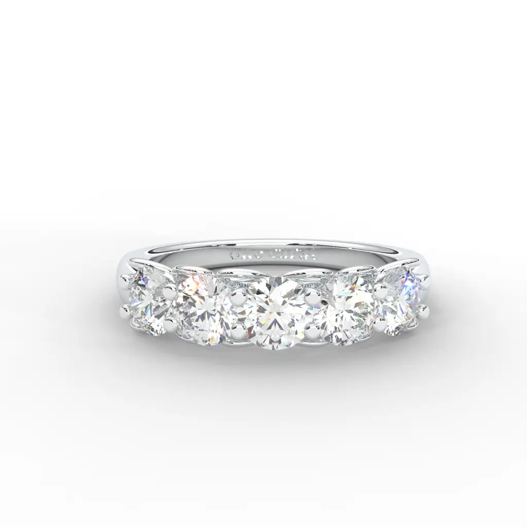 0.84 Carat Round Moissanite Five Stone Wedding Band In 14K White Gold Plated : ARL-0003-WH-8